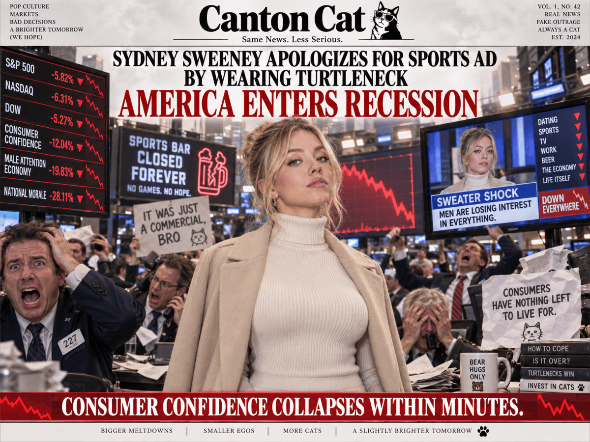 Sydney Sweeney Apologizes for Sports Ad by Wearing Turtleneck, America Enters Recession