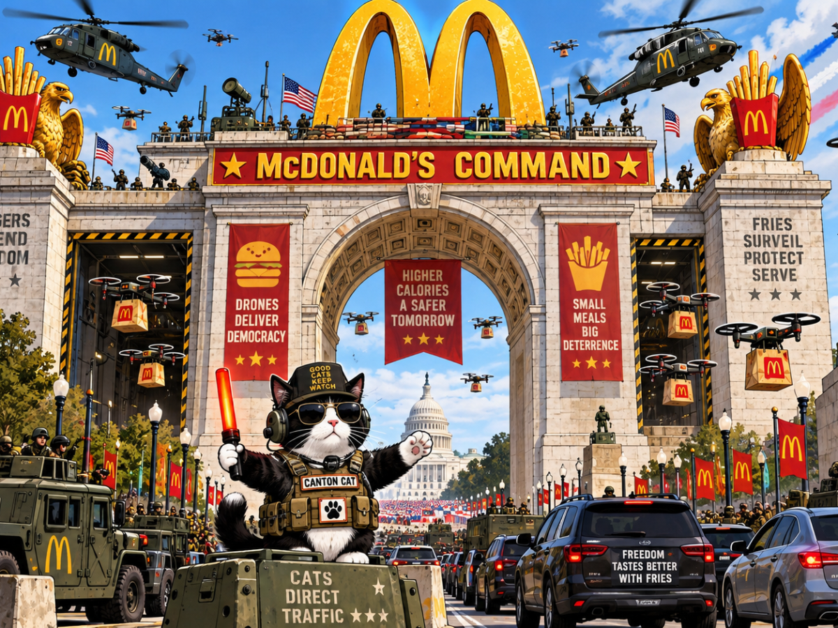 Trump’s 250-Foot Arch Revealed as America’s First Military-Grade McDonald’s Drone Delivery Complex
